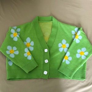 Woman’s Green Cardigan with Flowers